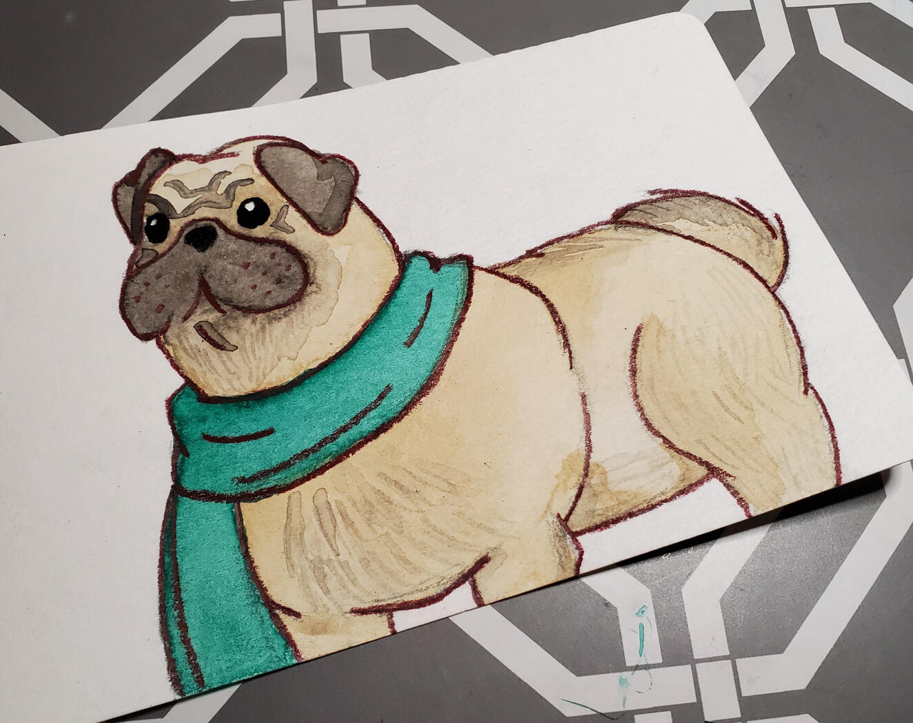 Winter Pug - Watercolor